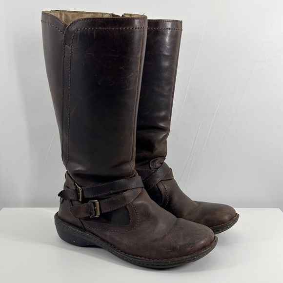 UGG Australia Rosen Brown Leather Tall Riding Boots Sherpa Lined Size 8 - Picture 2 of 10